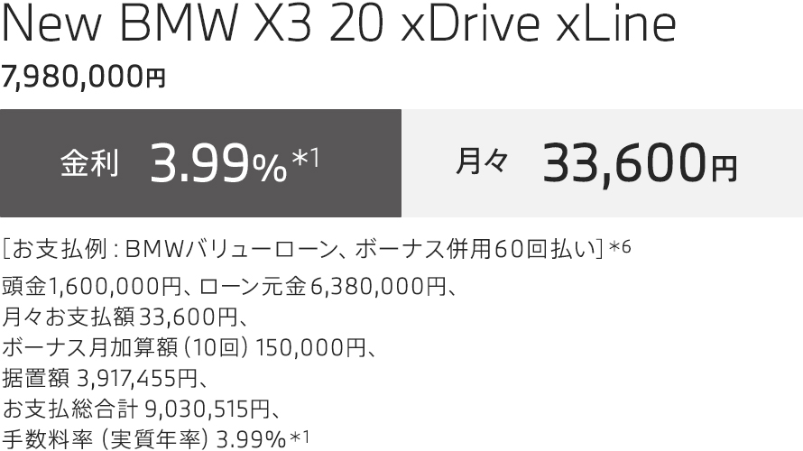 New BMW X3 20 xDrive xLine 支払例